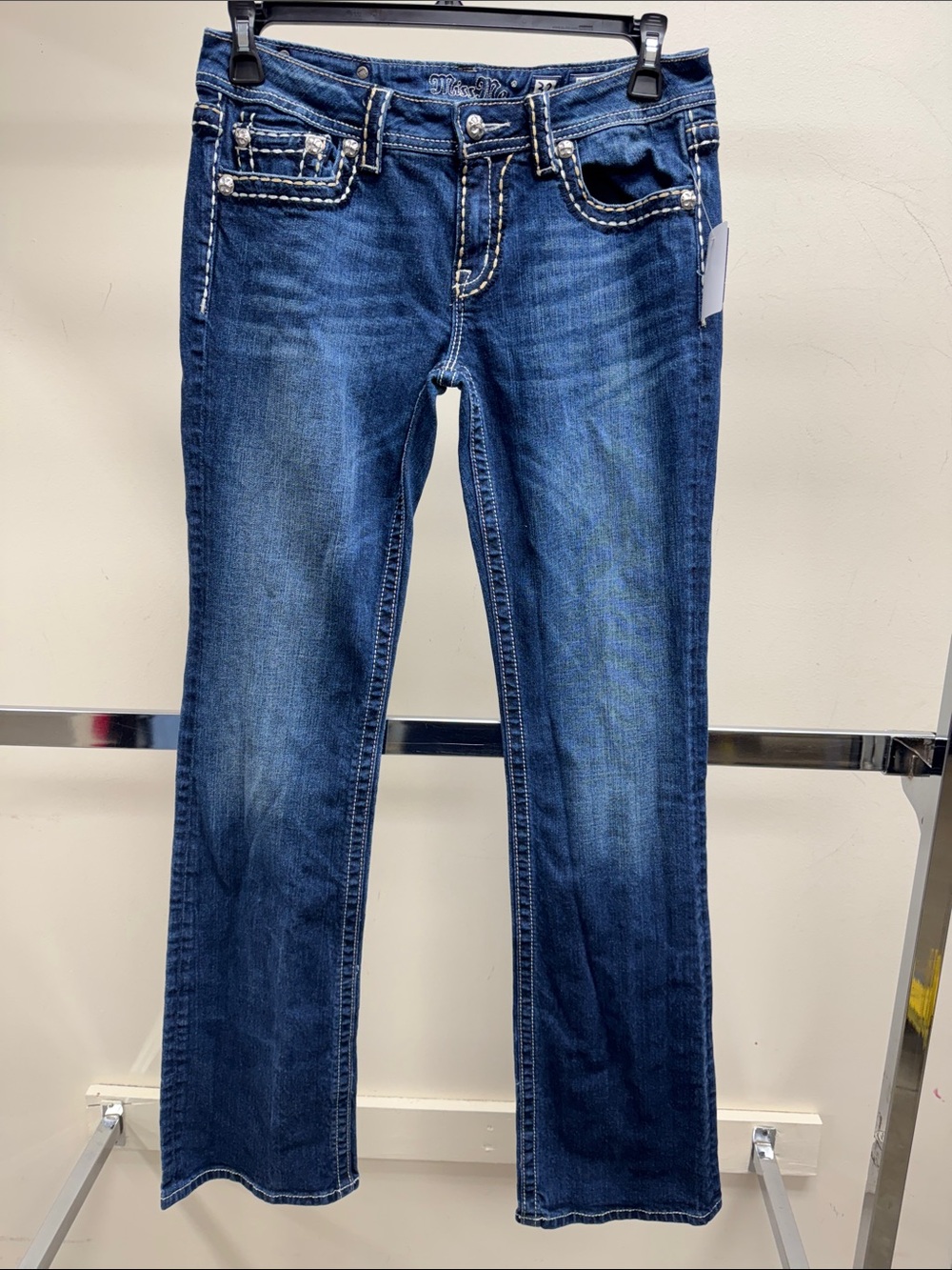 Miss Me Blue Boot Cut Jeans with Decorative Stitching